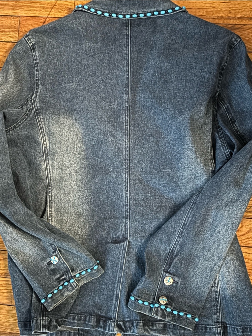 DG2 Women’s Dark Denim Jacket with Turquoise Embellishment - Picture 6 of 6
